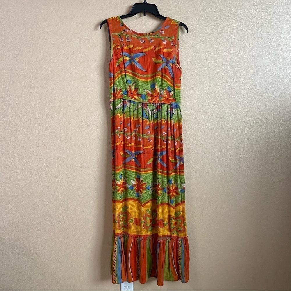 Carole Little Vintage Womens Size 6 Back Cut Out Maxi Dress Orange Floral‎ FLAW